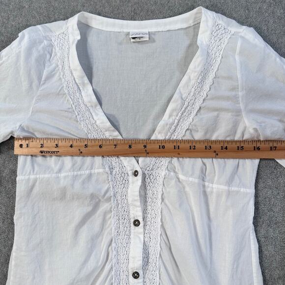 Saha White Button Front Swim Coverup Women's Medium White Crochet Trim Ruffle - Picture 6 of 7